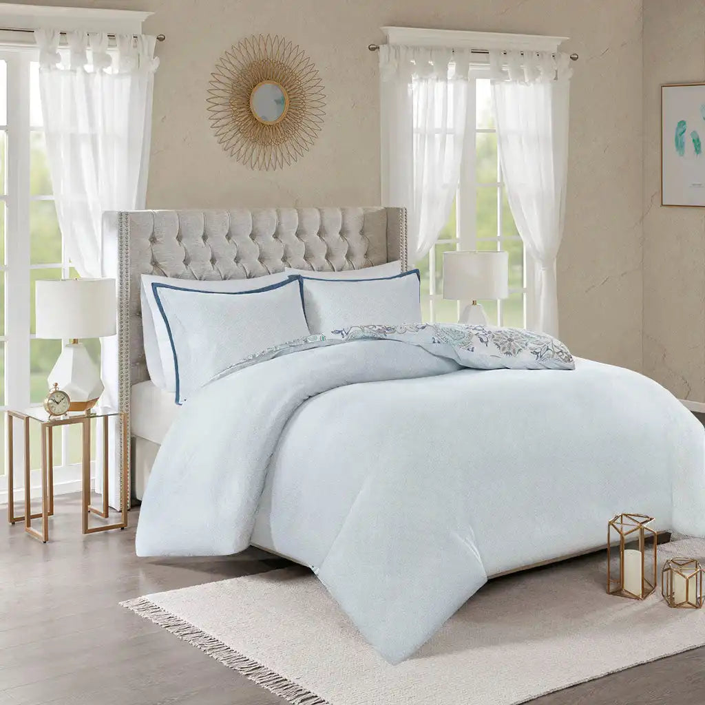 Isla 3-Piece Cotton Floral Printed Reversible Duvet Cover Set