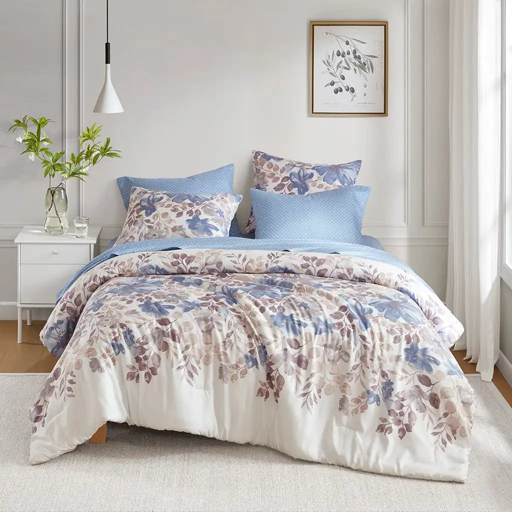 Luna Floral Comforter Set with Bed Sheets Bed in a Bag