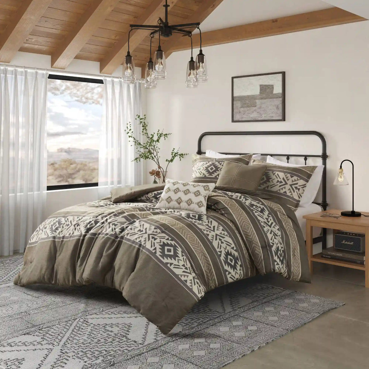Mariposa 5-Piece Stripe Herringbone Comforter Set with Throw Pillows