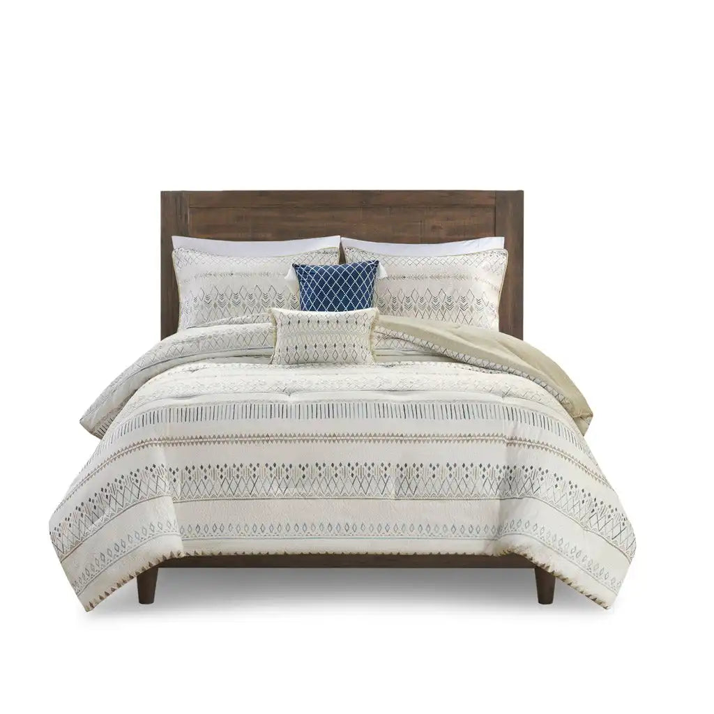 Fraser 5-Piece Printed Seersucker Antimicrobial Comforter Set with Throw Pillows