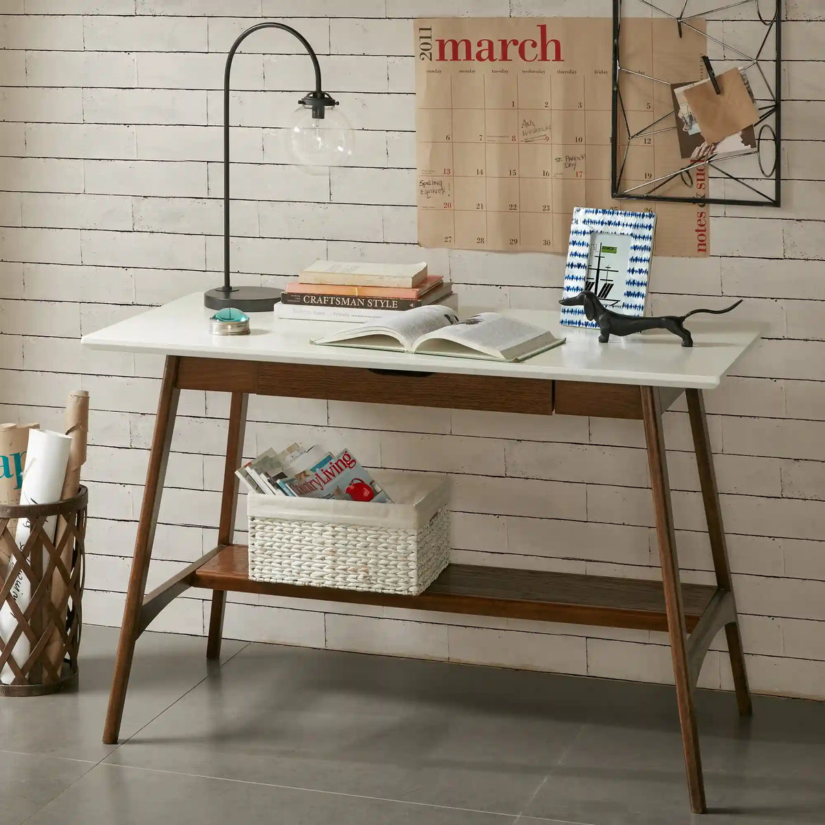 Parker 48"Mid-Century Desk with Storage Shelf