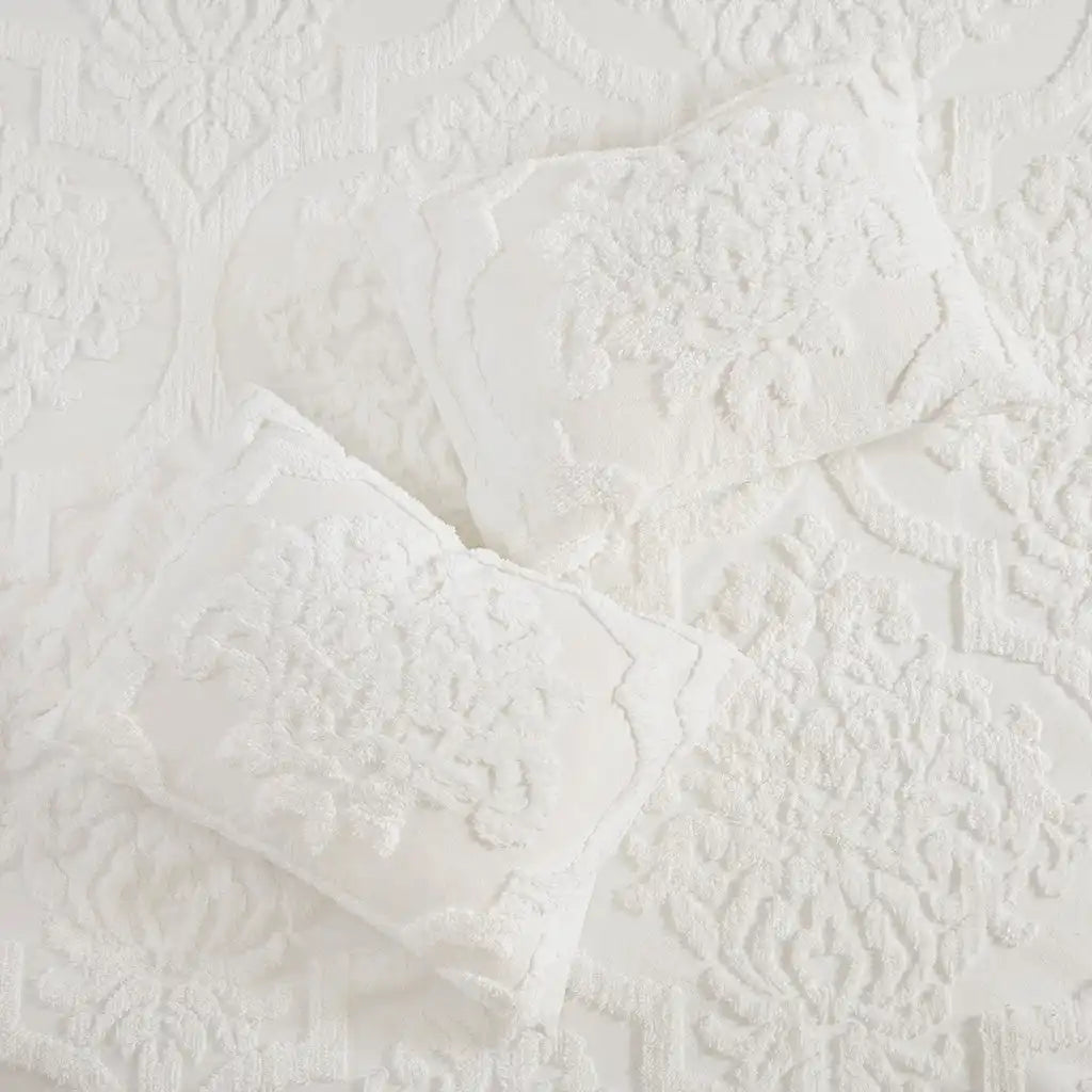 Viola 3-Piece Tufted Cotton Chenille Damask Duvet Cover Set