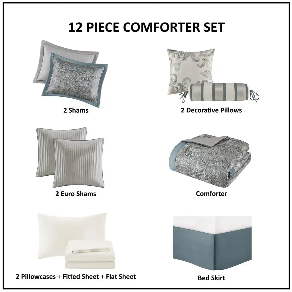 Aubrey 12-Piece Comforter Set with Cotton Bed Sheets Bed in a Bag