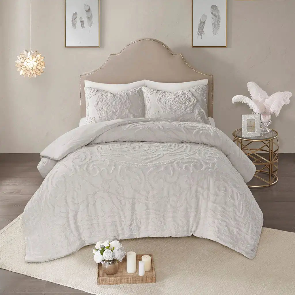 Laetitia 3-Piece Tufted Cotton Chenille Medallion Comforter Set