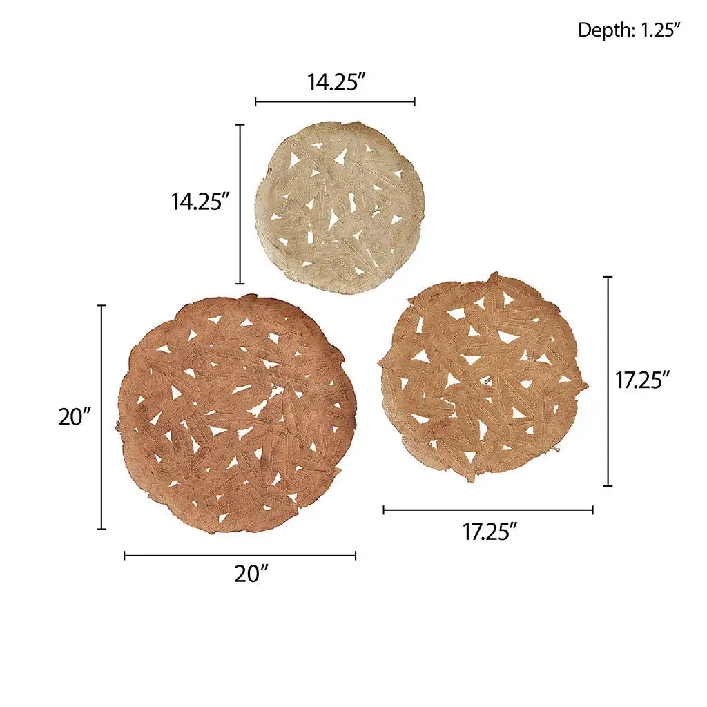 Rossi Textured Feather 3-Piece Metal Disc Wall Decor Set