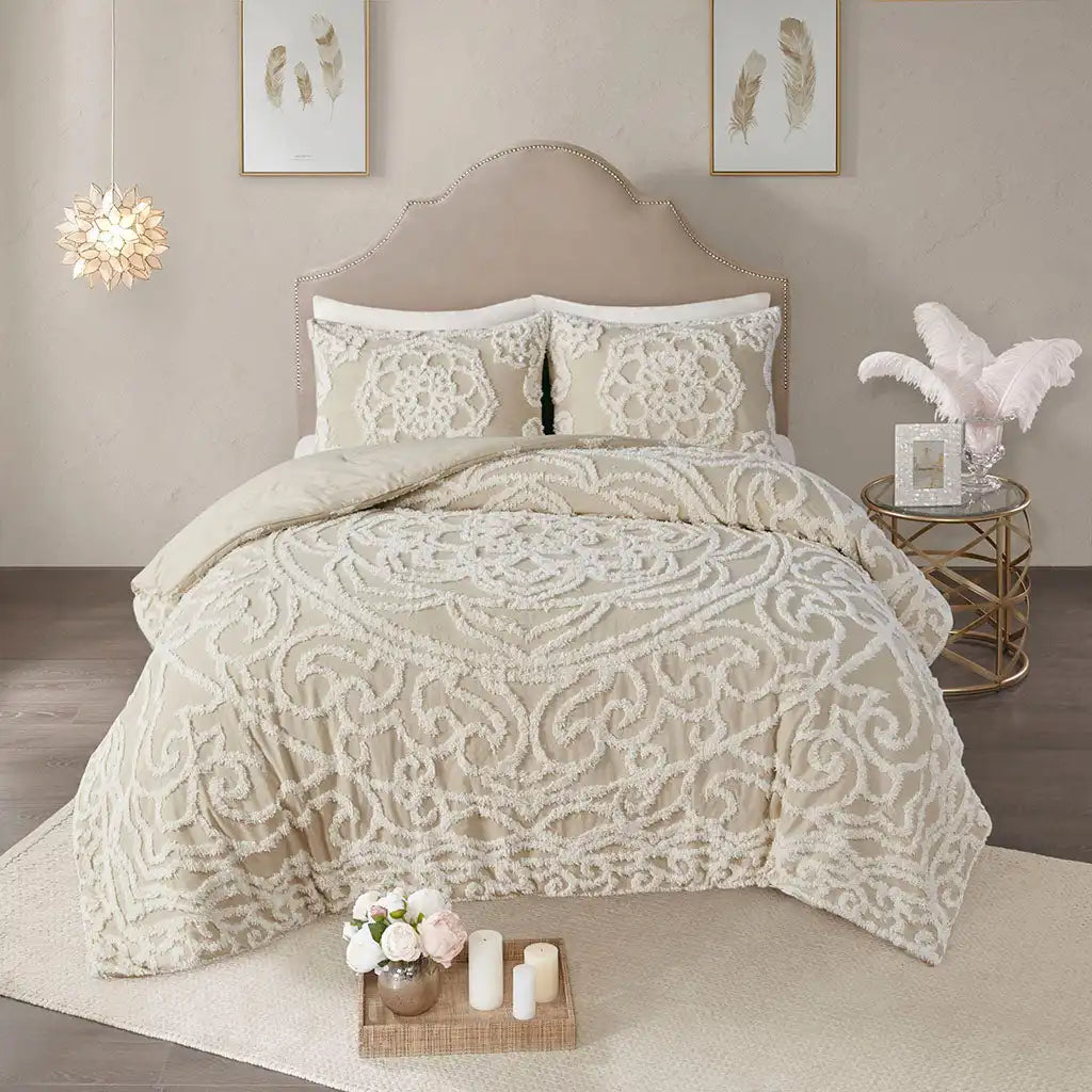 Laetitia 3-Piece Tufted Cotton Chenille Medallion Comforter Set