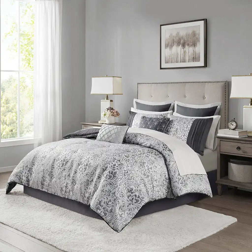 Emilia 12-Piece Jacquard Comforter Set with Bed Sheets Bed in a Bag