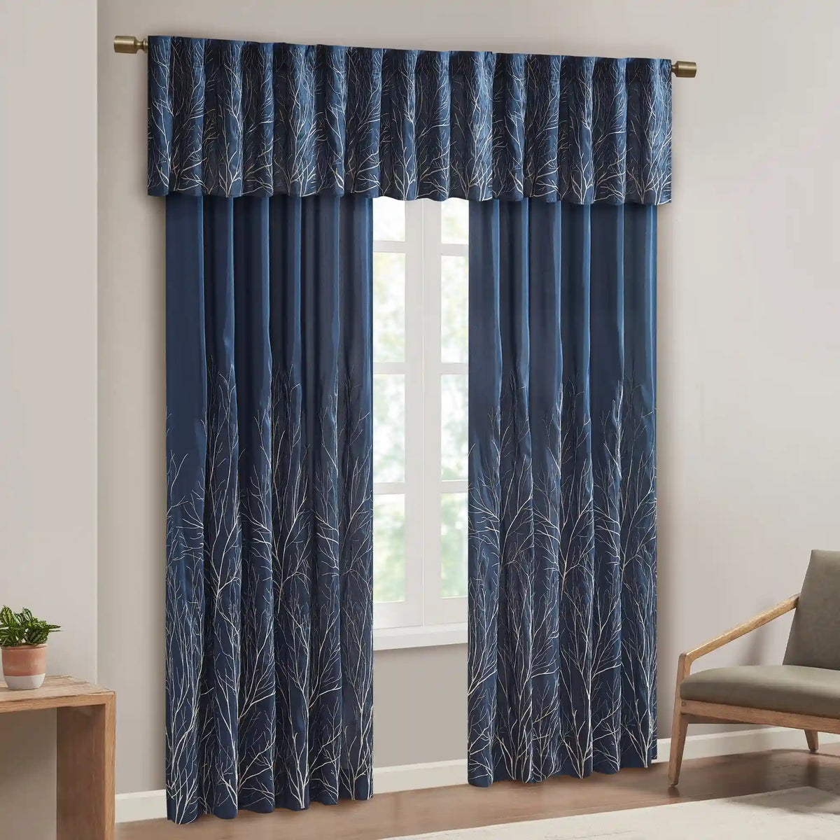 Andora Branch Embroidered Curtain Panel with Lining