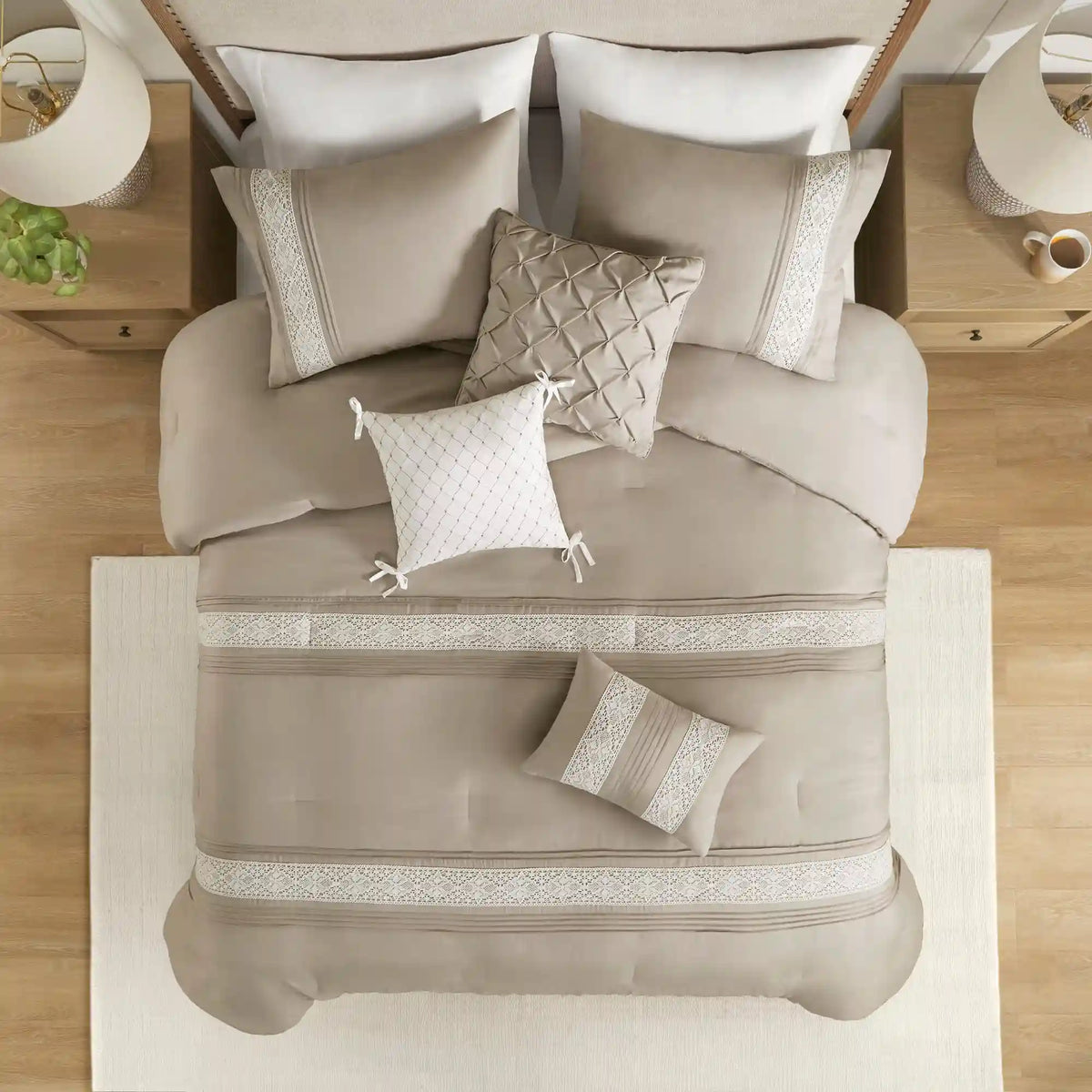 Lacey 7-Piece Lace Trim Comforter Set with Throw Pillows