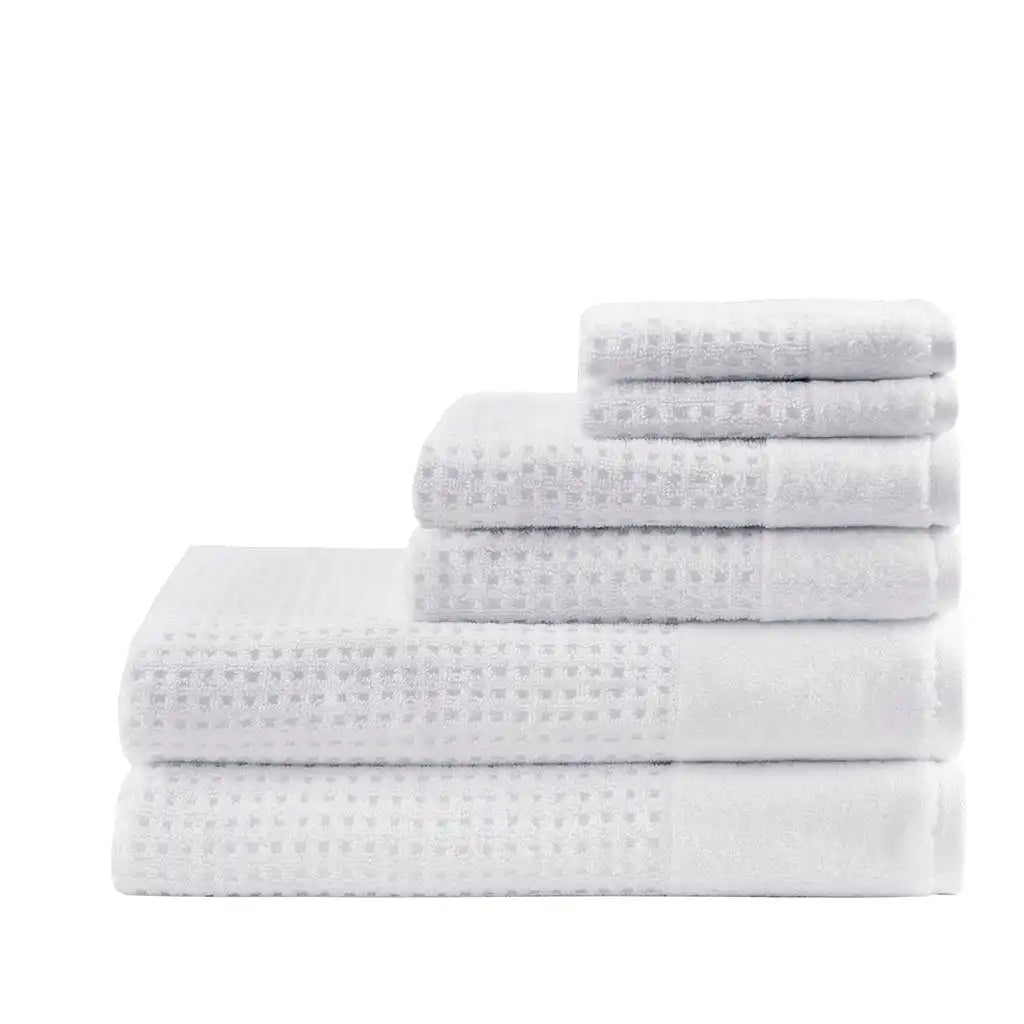 Spa Waffle Cotton Waffle Jacquard Antimicrobial Bath Towel 6-Piece Set