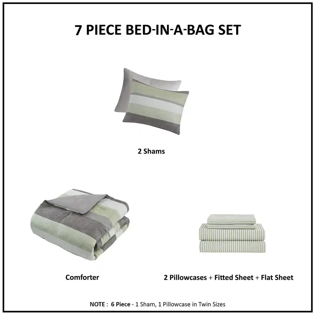 Jaxon Stripe Antimicrobial Comforter Set with Bed Sheets Bed in a Bag