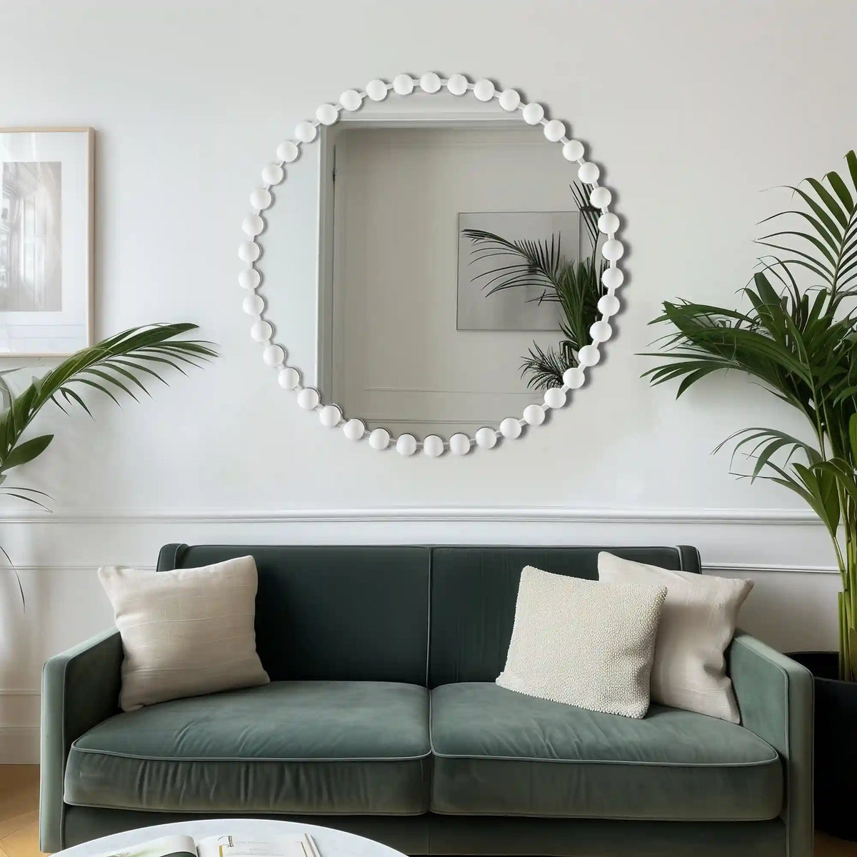 Marlowe 27" / 36" Medium Decorative Round Wall Mirror with Beaded Metal Frame