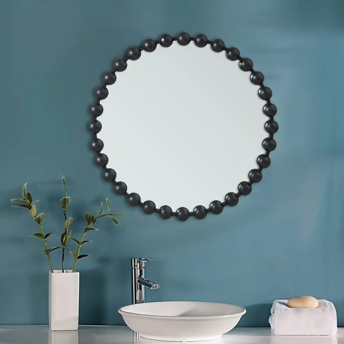 Marlowe 27" / 36" Medium Decorative Round Wall Mirror with Beaded Metal Frame