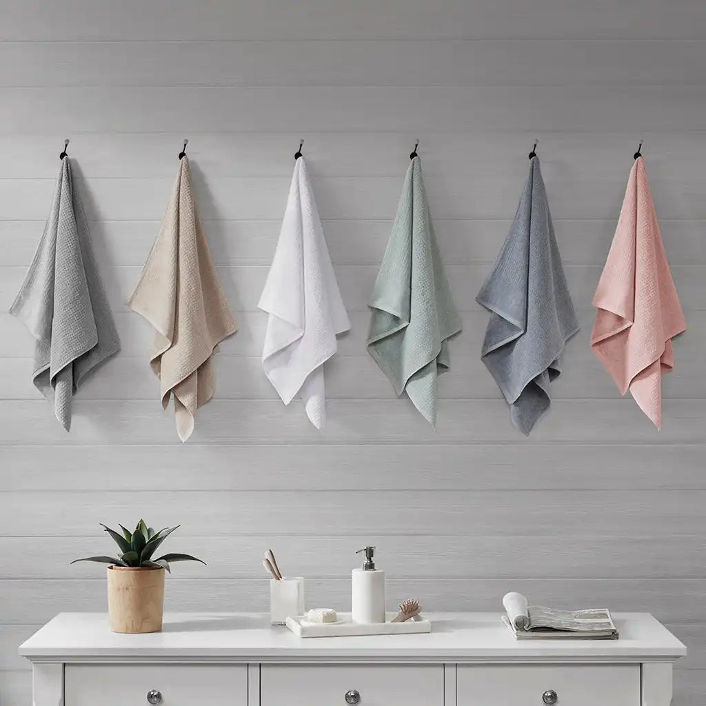 Spa Waffle Cotton Waffle Jacquard Antimicrobial Bath Towel 6-Piece Set