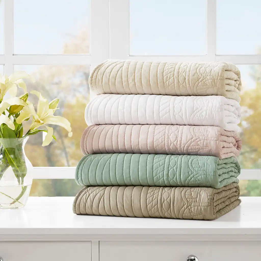 Tuscany Oversized Quilted Antimicrobial Throw with Scalloped Edges