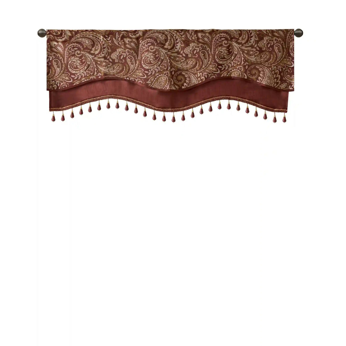 Aubrey Jacquard Window Rod Pocket Valance With Beads