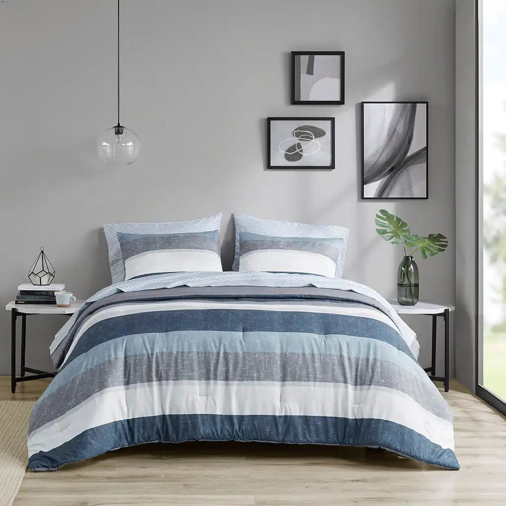 Jaxon Stripe Antimicrobial Comforter Set with Bed Sheets Bed in a Bag