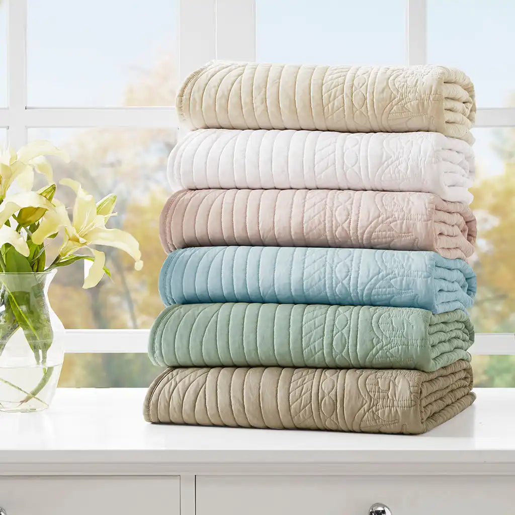Tuscany Oversized Quilted Antimicrobial Throw with Scalloped Edges