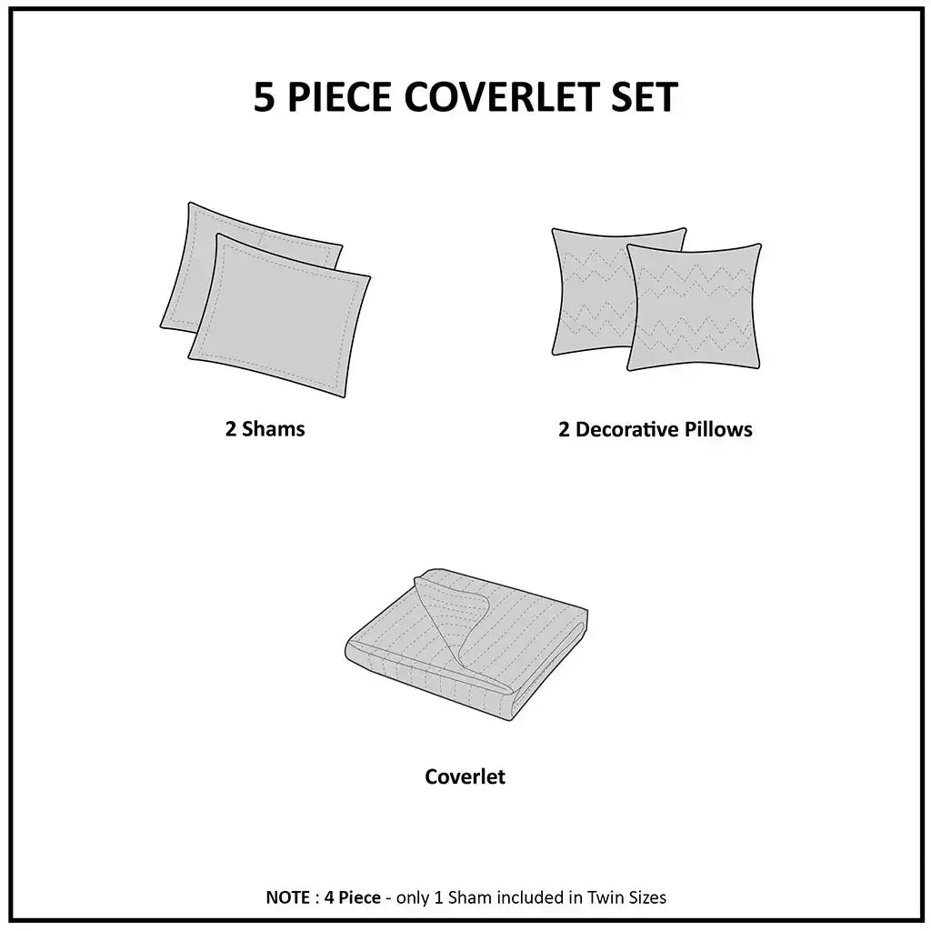 Princeton 5-Piece Jacquard Quilt Set with Throw Pillows