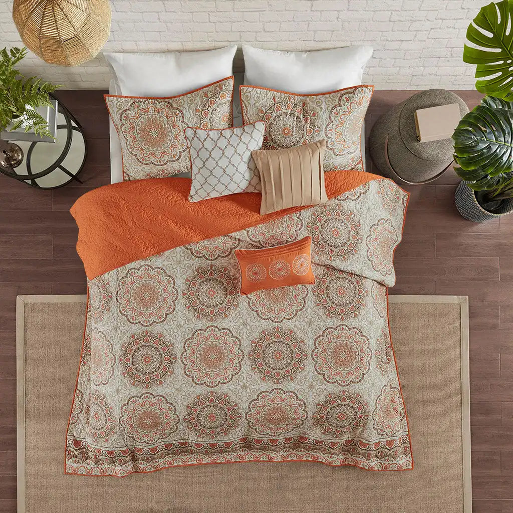 Tangiers 6-Piece Reversible Quilt Set with Throw Pillows