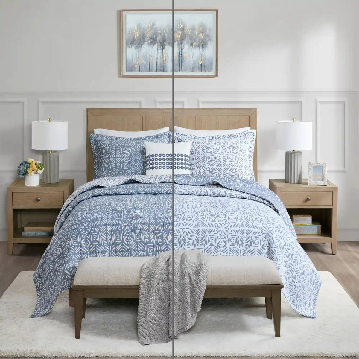 Harmony 4-Piece Oversized Reversible Matelasse Quilt Set with Throw Pillow