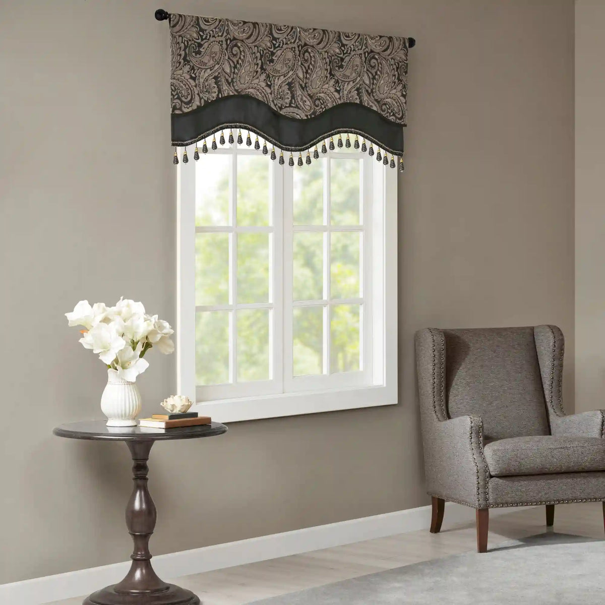 Aubrey Jacquard Window Rod Pocket Valance With Beads